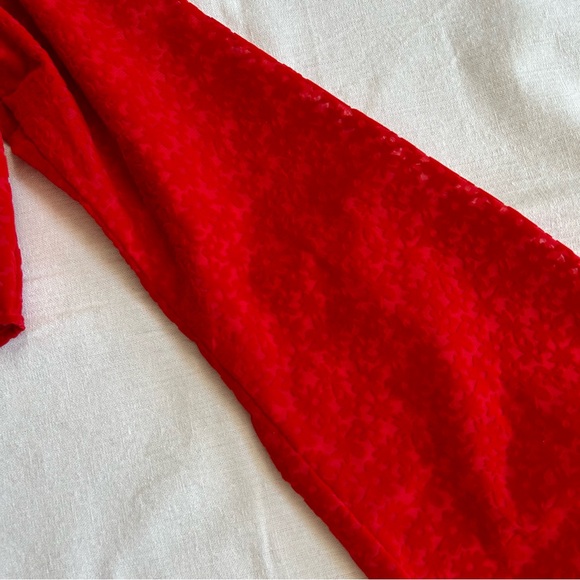 Brand New!! Wild Fable | Red Velvet Textured Front Tie Crop Top with Flowers - Picture 4 of 12